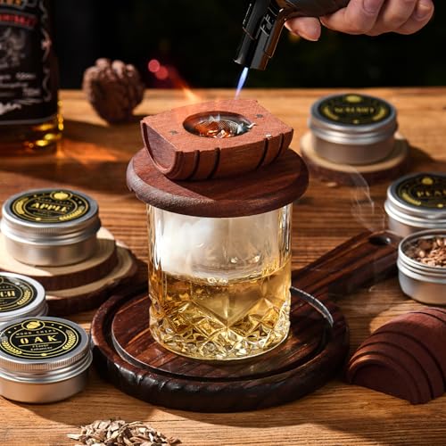 Cocktail Smoker Kit with 6 Wood Chips, Torch, Glasses & Ice Ball Molds