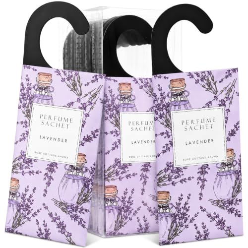 Lavender Hanging Scented Sachets (12 Pack) - Long-Lasting Closet Deodorizer