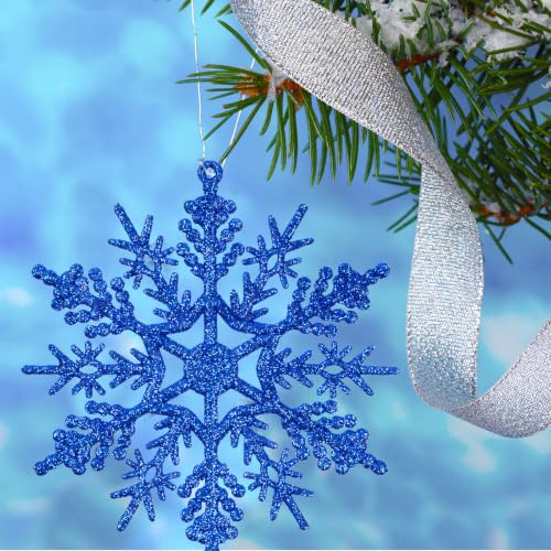 Royal Blue 36pcs Navy Blue Glitter Snowflake Ornaments for Christmas & Winter Decor