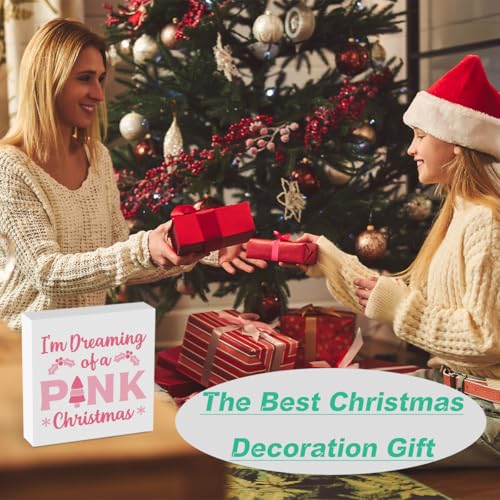 I'm Dreaming of A Pink Christmas Wooden Box Sign - YYDS Pink Decor 5x5