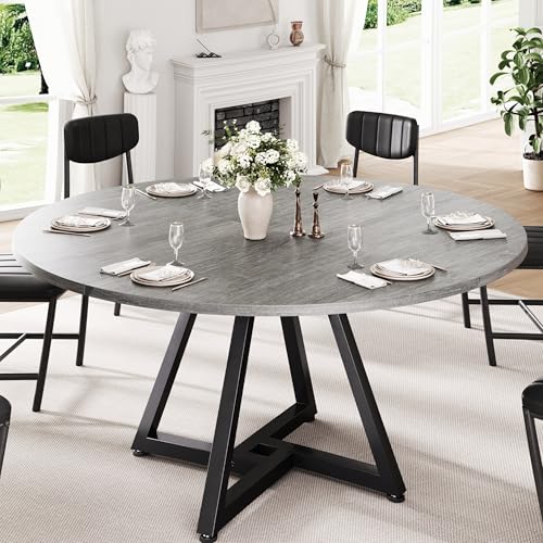 51-Inch Round Dining Table with Pedestal Base, Modern Wood Kitchen Table