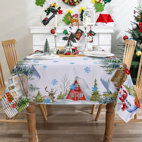 Cusugbaso White Christmas Tablecloth 60x104 Inches Rectangular Holiday Decor