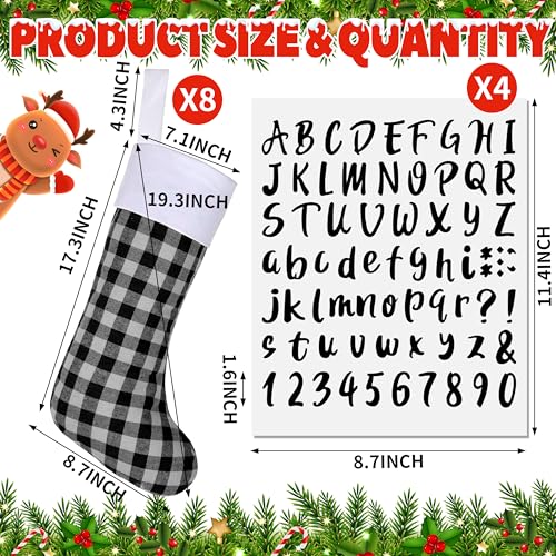 Black Christmas Stockings 17 Inch Set with Name Stickers - Holiday Decor