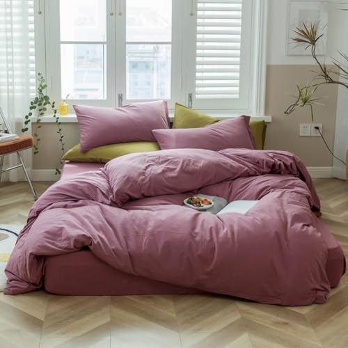 Queen Duvet Cover Set 3 Piece - 100% Jersey Knit Cotton Soft Mauve