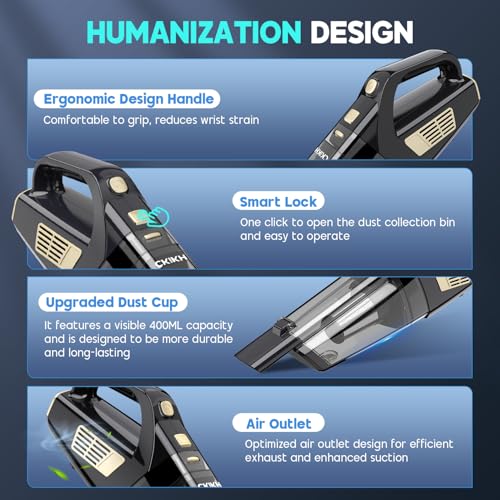CKIKH Cordless Handheld Car Vacuum Cleaner 15000PA Portable