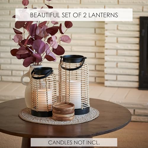 Natural Rattan Lanterns Set of 2 - Chic Boho Decor for Home