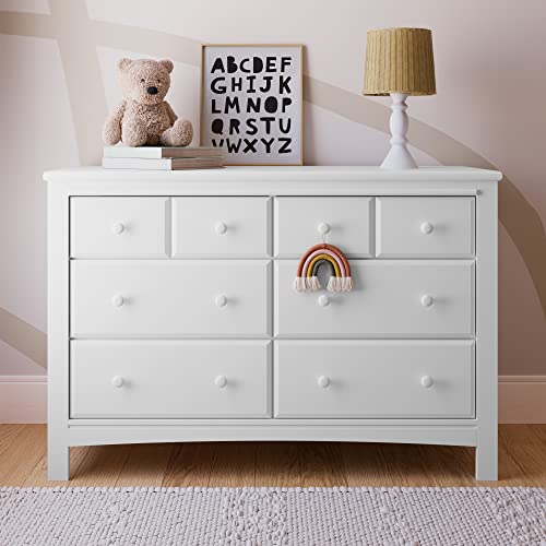 6-Drawer Nursery Dresser, White Wooden Storage Chest with Safety System