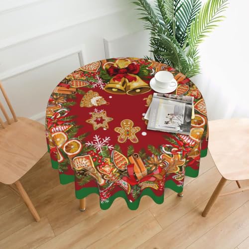 Gingerbread Man Round Tablecloth 60 Inch - juniissl Washable Polyester Kitchen Dining