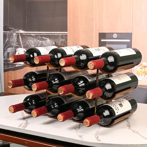 3-Tier Wooden Wine Rack - 12 Bottle Freestanding Countertop Wine Organizer