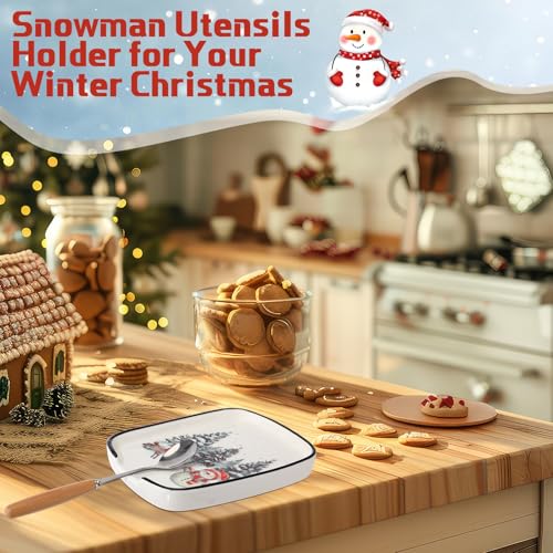 FoldTier Christmas Snowman Ceramic Spoon Rest with 'Warm Winter Blessings' - 5.8" Holiday Kitchen Decor (Variation: Snowman / 1)