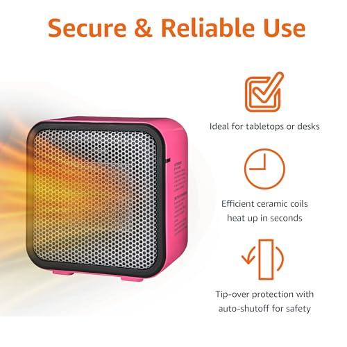 Ceramic Mini Space Heater 500W Portable Indoor Desk Heater Pink