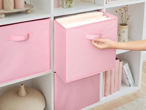 Cupic Cupid Storage Cubes - 6 Pack Collapsible Open Bins with Handles | Pink Organizer for Clothes & Toys