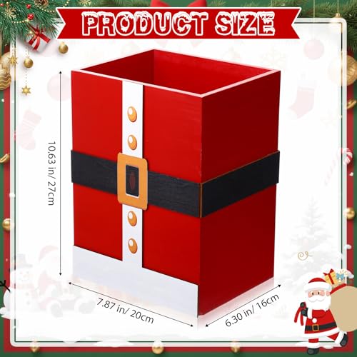Santa Christmas Wastebasket - Wooden Trash Can for Home Decor