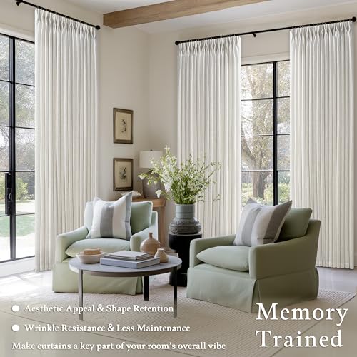 90-Inch Pinch Pleat Linen Blend Curtains - Light Filtering 2 Panels