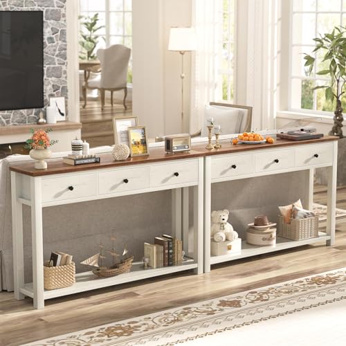 47-Inch Farmhouse Console Table with 3 Drawers and Storage Shelf
