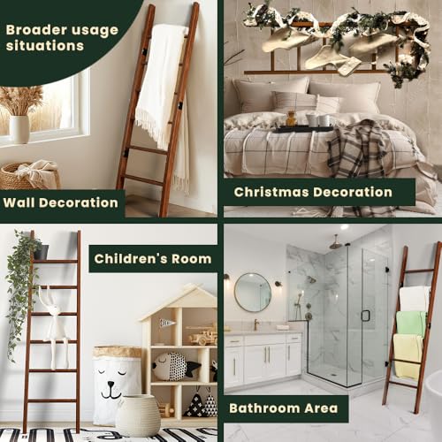 6-Tier Wooden Blanket Ladder - Rustic Farmhouse Quilt & Towel Rack, 68 Inch