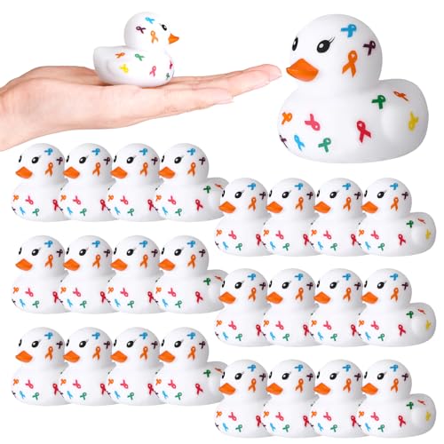 24-Piece Cancer Awareness Rubber Ducks - Colorful Ribbon Charity Gifts