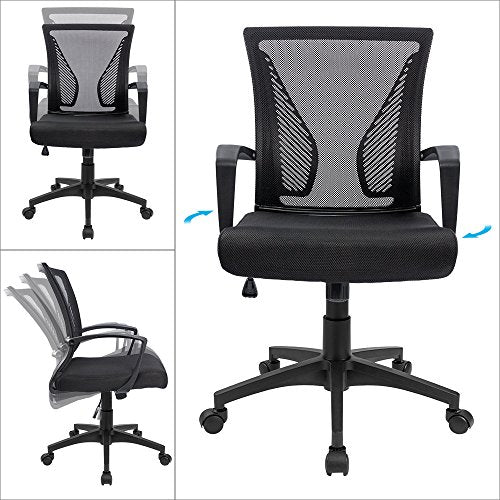Ergonomic Mesh Office Chair - Mid-Back Swivel Desk Chair with Lumbar Support