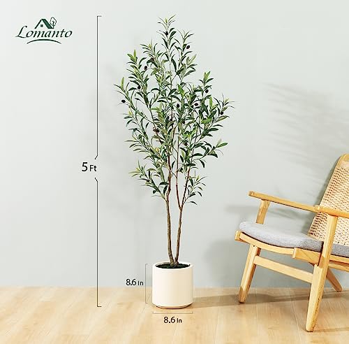 5 ft Artificial Olive Tree in White Planter - Faux Silk Plant for Home Decor