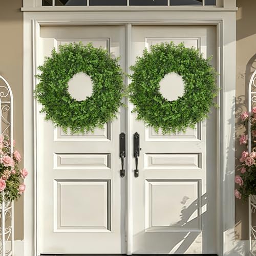 26-Inch Artificial Boxwood Wreath for Front Door - All-Season Greenery