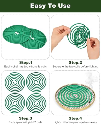 Citronella Incense Coils for Outdoor Use - 20 Pack with Metal Stand