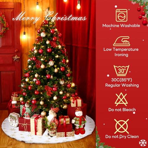 36-Inch Plush Faux Fur Christmas Tree Skirt with Sequin Snowflakes