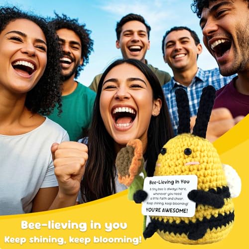 Emotional Support Crochet Bee Doll with Positive Encouragement Card