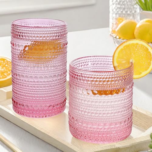 Vintage Hobnail Drinking Glassware Set - 8-Piece Highball and Tumbler Glasses