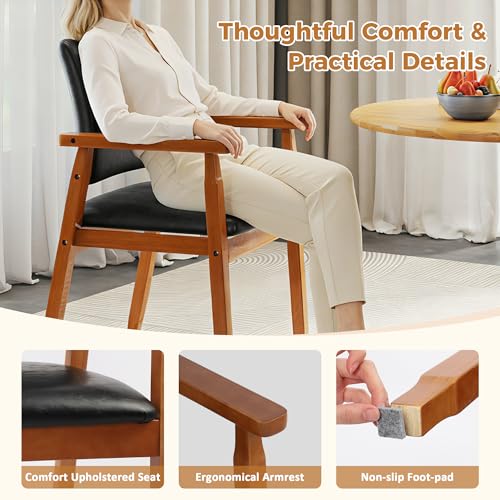 Mid-Century Modern Dining Chair with Armrest, Walnut Wood & PU Leather