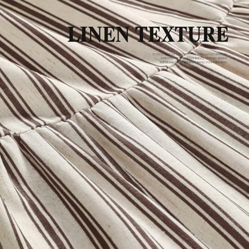 Farmhouse Linen Shower Curtain with Ruffle Hem, 72 x 72 Cream-Brown Stripe