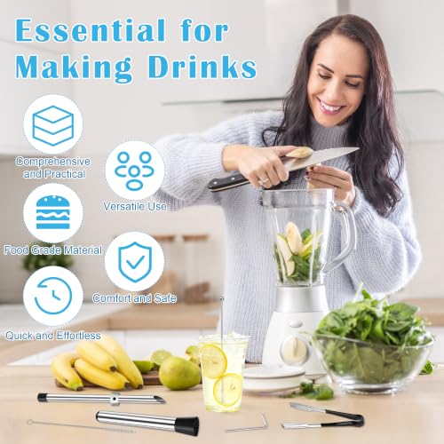 Stainless Steel Drink Straw Hole Puncher Set with Muddler and Accessories