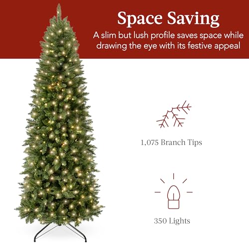 7.5ft Pre-Lit Slim Pencil Artificial Christmas Tree with 350 Lights
