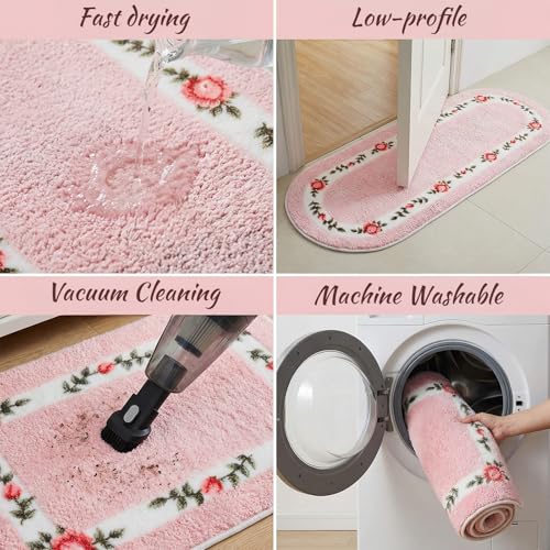 2-Piece Rose Flower Bathroom Rug Set, Soft Absorbent Non-Slip Floral Mats