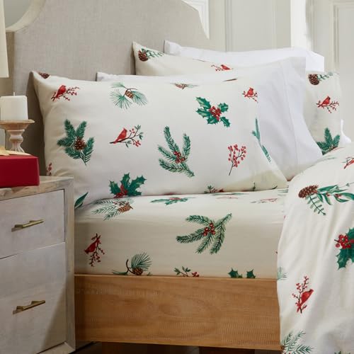 Market & Place Alpine Collection 100% Turkish Cotton Flannel Sheet Set (Full) with Cardinal & Pine – 4-Piece Deep Pocket