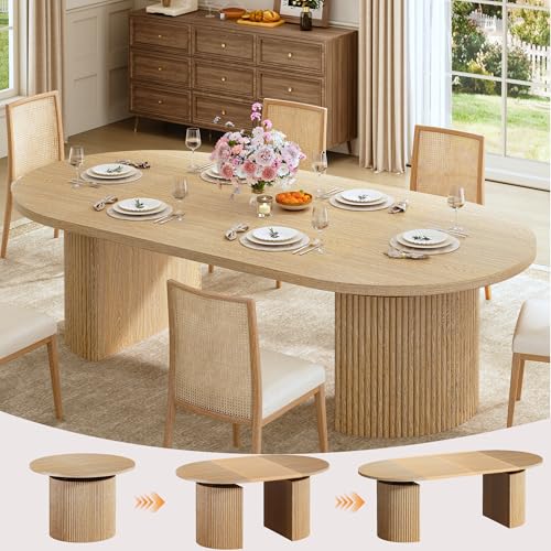 Extendable Round Dining Table, 39-77 Inch Oval Kitchen Table with Fluted Base