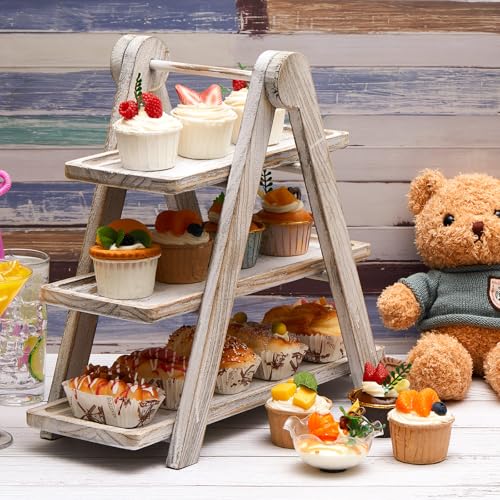 Rustic 3 Tier Wooden Cupcake Stand Ladder - Beeveer Party Dessert Display