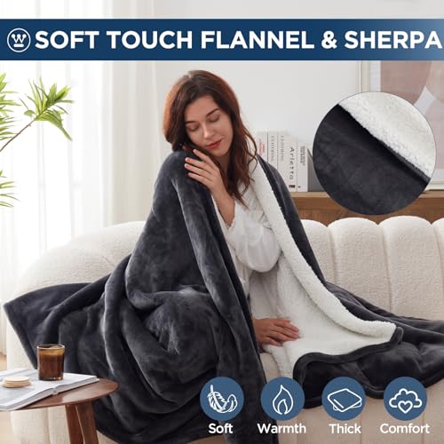 Heated Throw Blanket 50"x60" - Charcoal, 6 Heat Levels, Auto Shut-off, Machine Washable
