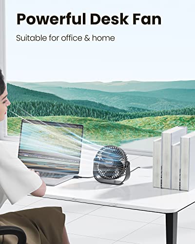 USB Desk Fan 3-Speed Quiet Portable Personal Table Fan for Office