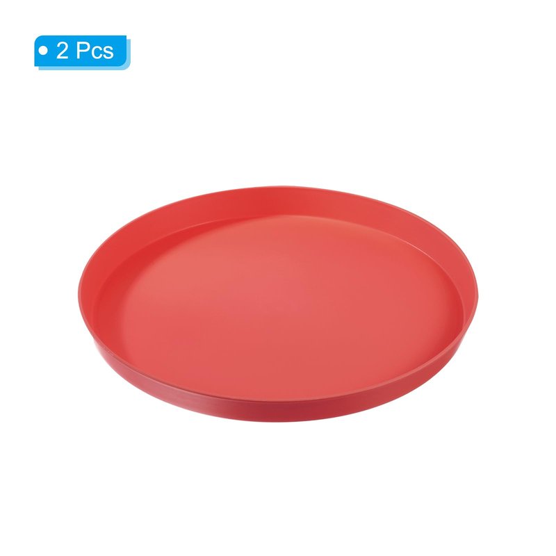 PATIKIL 14" Restaurant Serving Trays, 2 Pcs Round Non-Slip Food Service Tray Platter Reusable Plastic Fast Food Serving Tray for Bar Coffee Home Cafeteria Hotel, Red