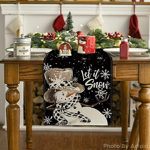 Artoid Mode Black Snowman Winter Table Runner 13x36 Inch for Holiday Decor