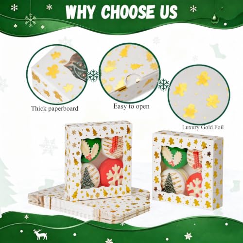TEMLQPACK White 24 Pack Gold Foil Christmas Cookie Boxes 4.3x4.3x1.2 Inches