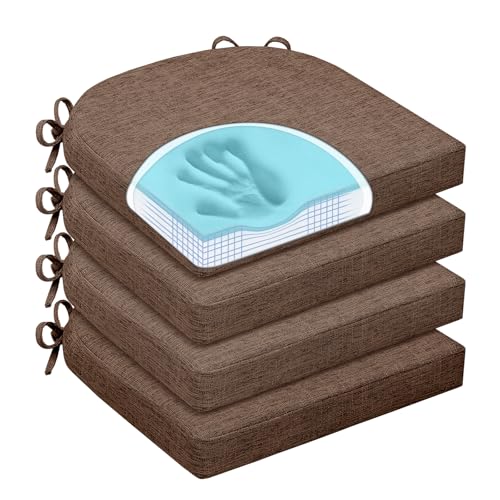 Memory Foam Dining Chair Cushions, Non-Slip Kitchen Seat Pads, Set of 4, Brown
