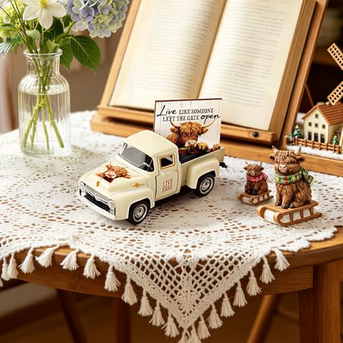 Highland Cow Metal Truck Farmhouse Decor with Inspirational Sign