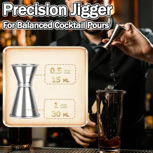 Silver 4-Piece Cocktail Bar Tool Set with Muddler, Jigger, Spoon & Tongs