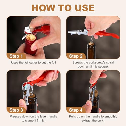 uxcell 5-Inch Gold Stainless Steel Waiter Corkscrew with Double Hinged Bottle Opener