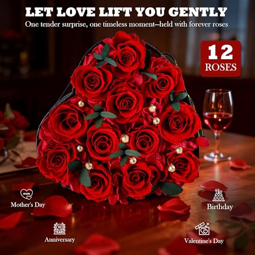 Preserved Red Roses in Heart-Shaped Gift Box with Eucalyptus and Hydrangea