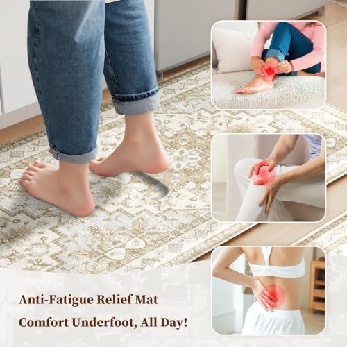 2-Piece Boho Anti-Fatigue Kitchen Mat Set, Waterproof Cushioned Floor Rugs