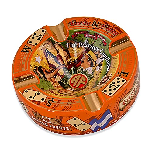 Large Ceramic Cigar Ashtray, 4-Slot Orange Round Ashtray 8.5-inch