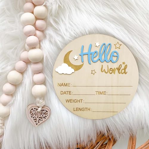 Wooden Baby Birth Announcement Sign with Pen - Moon and Cloud Design