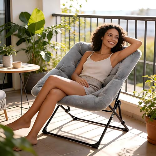 Foldable Faux Fur Saucer Chair - Oversized Comfortable Lounge Chair